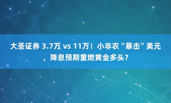 大圣证券 3.7万 vs 11万！小非农“暴击”美元，降息预期重燃黄金多头？